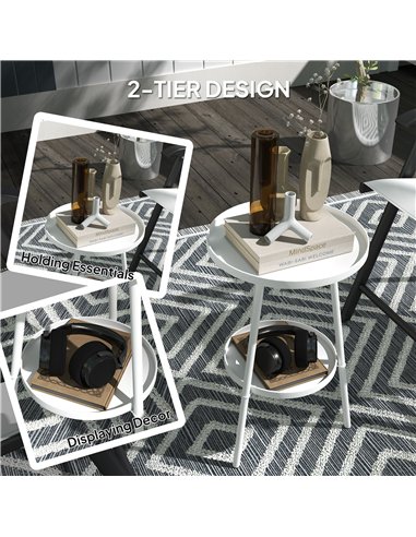 Outsunny Two-Tier Metal Garden Table - White