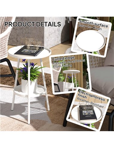 Outsunny Two-Tier Metal Garden Table - White