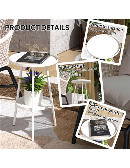Outsunny Two-Tier Metal Garden Table - White - pic 179658 | FastDaddyshop