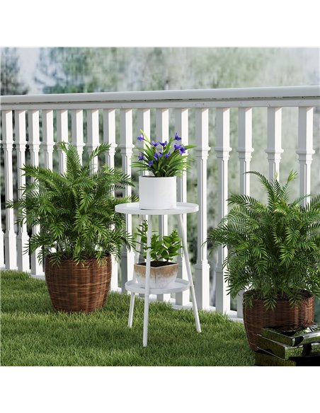 Outsunny Two-Tier Metal Garden Table - White - pic 179660 | FastDaddyshop