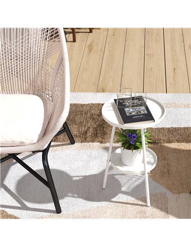 Outsunny Two-Tier Metal Garden Table - White