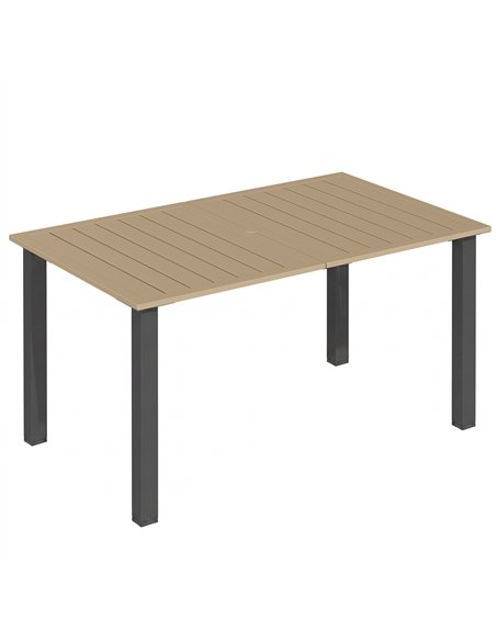 Outsunny Garden Dining Table for 6 with Parasol Hole, Rectangle Outdoor Garden Table with Slatted Metal Top, Steel Frame, Brown - pic 179663 | FastDaddyshop