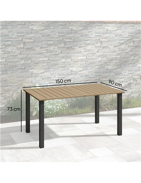 Outsunny Garden Dining Table for 6 with Parasol Hole, Rectangle Outdoor Garden Table with Slatted Metal Top, Steel Frame, Brown - pic 179665 | FastDaddyshop