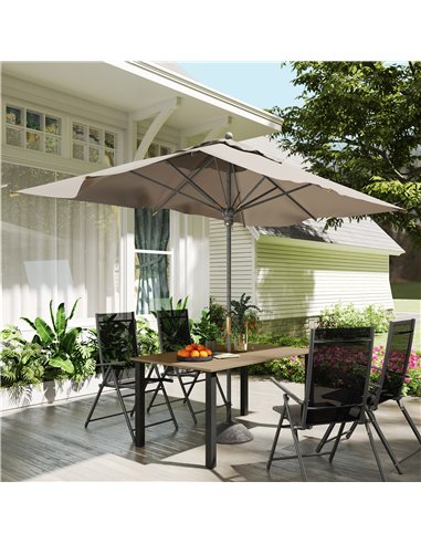 Outsunny Garden Dining Table for 6 with Parasol Hole, Rectangle Outdoor Garden Table with Slatted Metal Top, Steel Frame, Brown