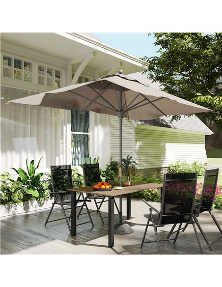 Outsunny Garden Dining Table for 6 with Parasol Hole, Rectangle Outdoor Garden Table with Slatted Metal Top, Steel Frame, Brown - pic 179670 | FastDaddyshop