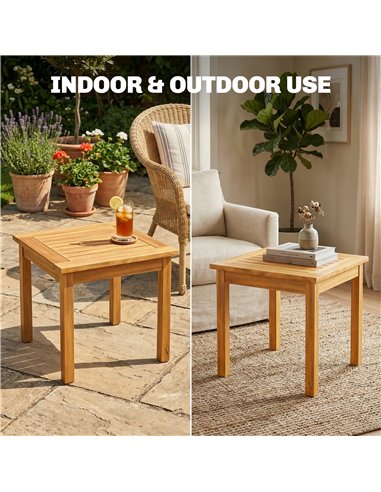 Outsunny Coffee Table Fully Assembled Patio Side Table Slatted Top Solid Acacia Wood for Indoor Outdoor Natural Wood