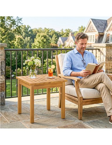 Outsunny Coffee Table Fully Assembled Patio Side Table Slatted Top Solid Acacia Wood for Indoor Outdoor Natural Wood
