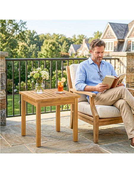 Outsunny Coffee Table Fully Assembled Patio Side Table Slatted Top Solid Acacia Wood for Indoor Outdoor Natural Wood - pic 179688 | FastDaddyshop
