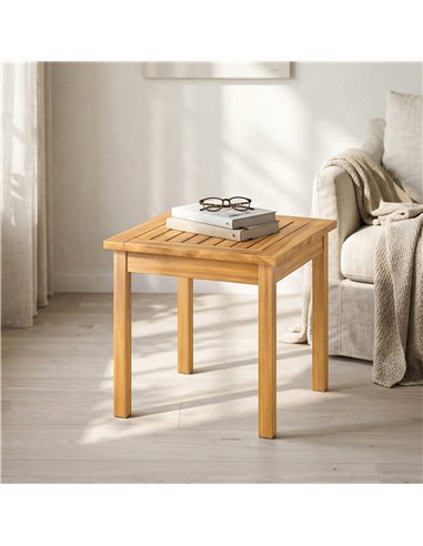 Outsunny Coffee Table Fully Assembled Patio Side Table Slatted Top Solid Acacia Wood for Indoor Outdoor Natural Wood