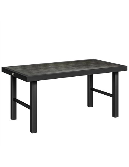 Outsunny Metal Garden Coffee Table, Outdoor Side Table with SPC Woodgrain Tabletop for Outside, 100 x 52 x 46cm, Dark Grey - pic 179699 | FastDaddyshop