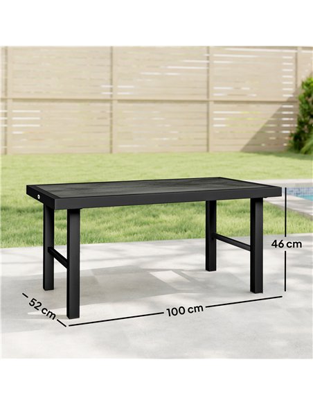 Outsunny Metal Garden Coffee Table, Outdoor Side Table with SPC Woodgrain Tabletop for Outside, 100 x 52 x 46cm, Dark Grey - pic 179701 | FastDaddyshop