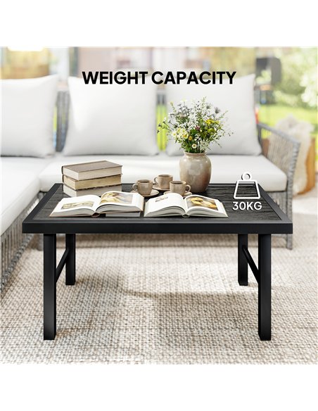 Outsunny Metal Garden Coffee Table, Outdoor Side Table with SPC Woodgrain Tabletop for Outside, 100 x 52 x 46cm, Dark Grey - pic 179704 | FastDaddyshop