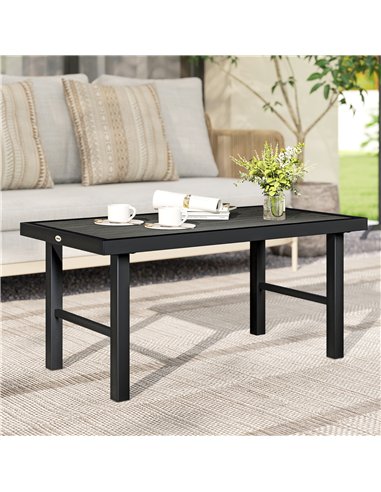 Outsunny Metal Garden Coffee Table, Outdoor Side Table with SPC Woodgrain Tabletop for Outside, 100 x 52 x 46cm, Dark Grey