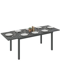Outsunny Extending Garden Table for 6-8 People, Full Aluminium Outdoor Dining Table with Slatted Top, Dark Grey