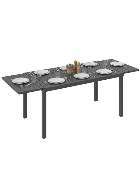 Outsunny Extending Garden Table for 6-8 People, Full Aluminium Outdoor Dining Table with Slatted Top, Dark Grey - pic 179726 | FastDaddyshop