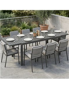 Outsunny Extending Garden Table for 6-8 People, Full Aluminium Outdoor Dining Table with Slatted Top, Dark Grey 2
