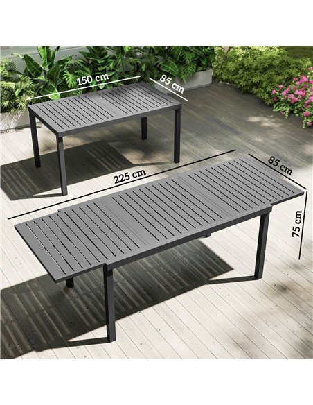 Outsunny Extending Garden Table for 6-8 People, Full Aluminium Outdoor Dining Table with Slatted Top, Dark Grey - pic 179728 | FastDaddyshop