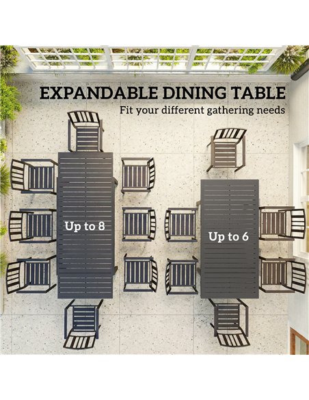 Outsunny Extending Garden Table for 6-8 People, Full Aluminium Outdoor Dining Table with Slatted Top, Dark Grey - pic 179729 | FastDaddyshop