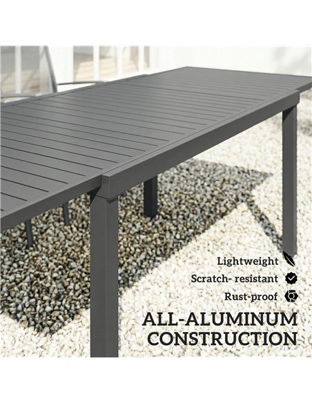 Outsunny Extending Garden Table for 6-8 People, Full Aluminium Outdoor Dining Table with Slatted Top, Dark Grey - pic 179730 | FastDaddyshop