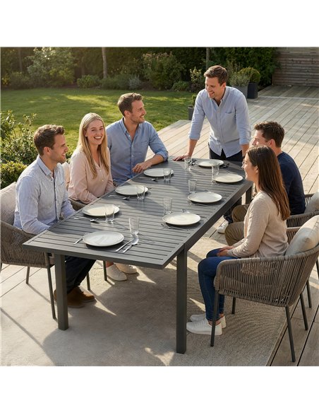 Outsunny Extending Garden Table for 6-8 People, Full Aluminium Outdoor Dining Table with Slatted Top, Dark Grey - pic 179732 | FastDaddyshop