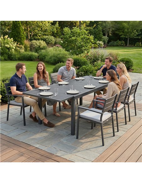 Outsunny Extending Garden Table for 6-8 People, Full Aluminium Outdoor Dining Table with Slatted Top, Dark Grey - pic 179733 | FastDaddyshop