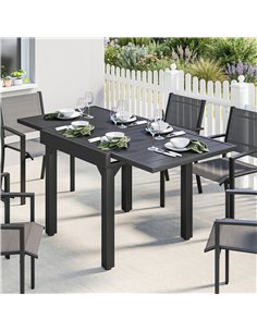 Outsunny Expandable Patio Dining Table for 4-6 People, 80-160 cm Aluminium Extendable Outdoor Patio Table with Slatted Top, Blac 2