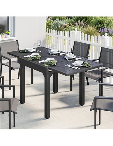 Outsunny Expandable Patio Dining Table for 4-6 People, 80-160 cm Aluminium Extendable Outdoor Patio Table with Slatted Top, Blac