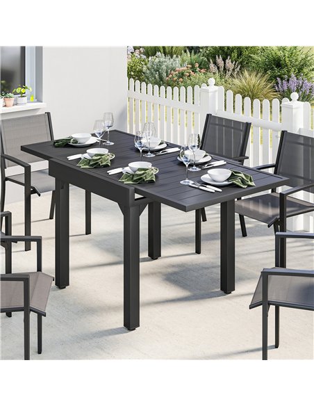 Outsunny Expandable Patio Dining Table for 4-6 People, 80-160 cm Aluminium Extendable Outdoor Patio Table with Slatted Top, Blac - pic 179736 | FastDaddyshop