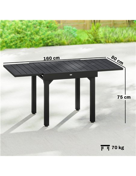 Outsunny Expandable Patio Dining Table for 4-6 People, 80-160 cm Aluminium Extendable Outdoor Patio Table with Slatted Top, Blac - pic 179737 | FastDaddyshop