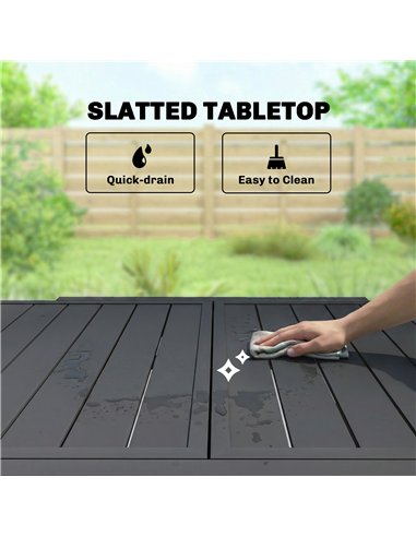 Outsunny Expandable Patio Dining Table for 4-6 People, 80-160 cm Aluminium Extendable Outdoor Patio Table with Slatted Top, Blac