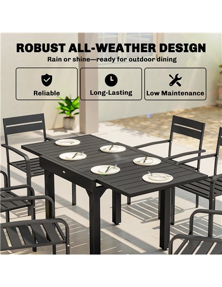 Outsunny Expandable Patio Dining Table for 4-6 People, 80-160 cm Aluminium Extendable Outdoor Patio Table with Slatted Top, Blac - pic 179740 | FastDaddyshop