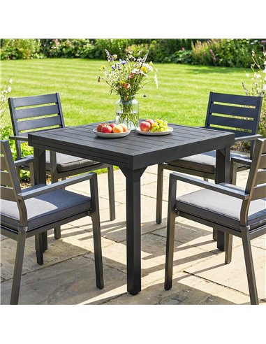 Outsunny Expandable Patio Dining Table for 4-6 People, 80-160 cm Aluminium Extendable Outdoor Patio Table with Slatted Top, Blac