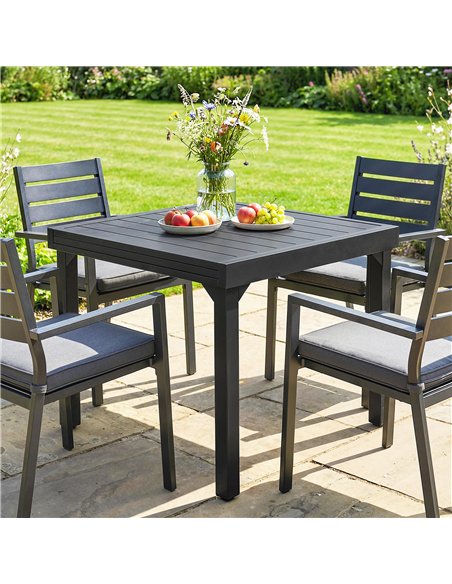Outsunny Expandable Patio Dining Table for 4-6 People, 80-160 cm Aluminium Extendable Outdoor Patio Table with Slatted Top, Blac - pic 179742 | FastDaddyshop