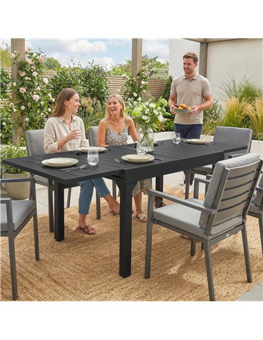 Outsunny Expandable Patio Dining Table for 4-6 People, 80-160 cm Aluminium Extendable Outdoor Patio Table with Slatted Top, Blac