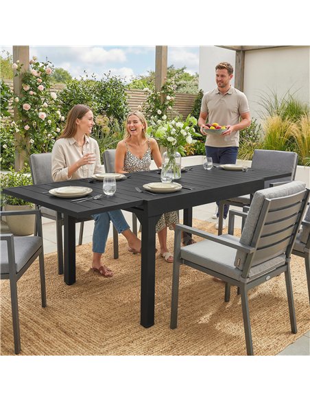 Outsunny Expandable Patio Dining Table for 4-6 People, 80-160 cm Aluminium Extendable Outdoor Patio Table with Slatted Top, Blac - pic 179743 | FastDaddyshop