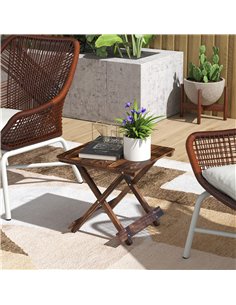 Outsunny Fir Wood Folding Coffee Table, Lightweight Small Garden Table with Slatted Top, Portable Folding Side Table for Balcony 2