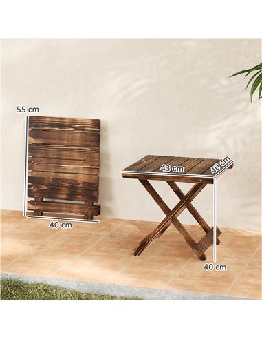 Outsunny Fir Wood Folding Coffee Table, Lightweight Small Garden Table with Slatted Top, Portable Folding Side Table for Balcony
