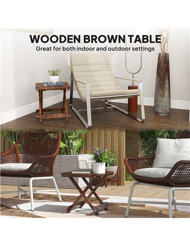 Outsunny Fir Wood Folding Coffee Table, Lightweight Small Garden Table with Slatted Top, Portable Folding Side Table for Balcony