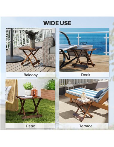 Outsunny Fir Wood Folding Coffee Table, Lightweight Small Garden Table with Slatted Top, Portable Folding Side Table for Balcony