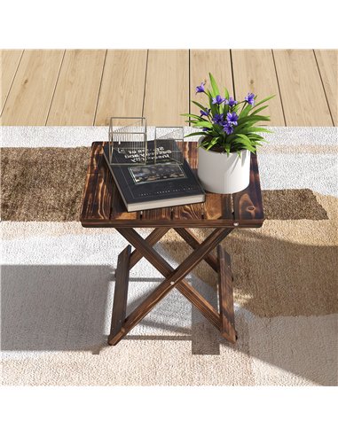 Outsunny Fir Wood Folding Coffee Table, Lightweight Small Garden Table with Slatted Top, Portable Folding Side Table for Balcony