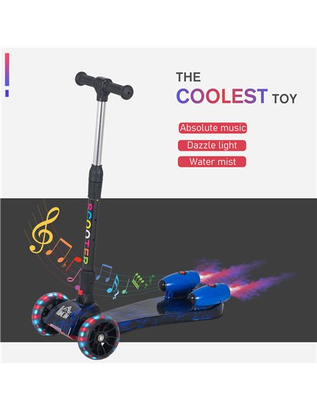 HOMCOM Kids 3 Wheel Kick Foldable Scooter with Flashing Wheels, Music, Water Spray, Blue - pic 17976 | FastDaddyshop