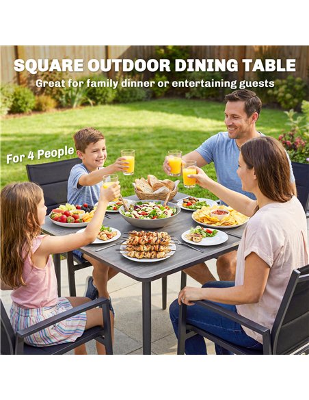 Outsunny Garden Dining Table for 4, 85 cm Square Outdoor Table with Umbrella Hole, Faux Wood Top, Metal Legs, Light Grey - pic 179765 | FastDaddyshop
