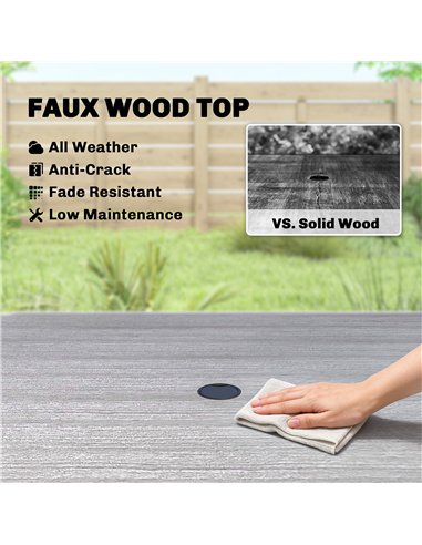 Outsunny Garden Dining Table for 4, 85 cm Square Outdoor Table with Umbrella Hole, Faux Wood Top, Metal Legs, Light Grey