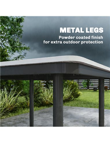 Outsunny Garden Dining Table for 4, 85 cm Square Outdoor Table with Umbrella Hole, Faux Wood Top, Metal Legs, Light Grey