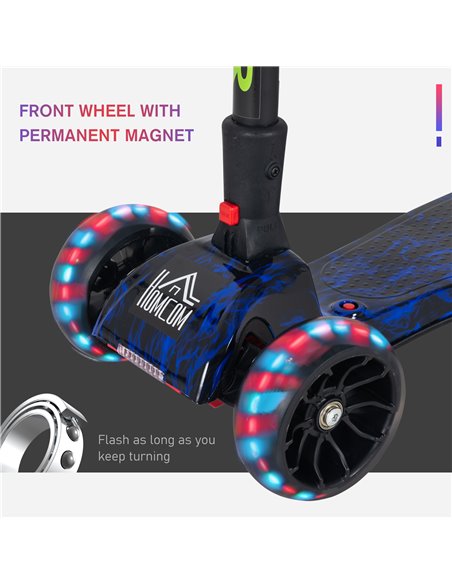 HOMCOM Kids 3 Wheel Kick Scooter Adjustable Height w/ Flashing Wheels Music Water Spray Foldable Design Cool On Off Road Vehicle - pic 17977 | FastDaddyshop