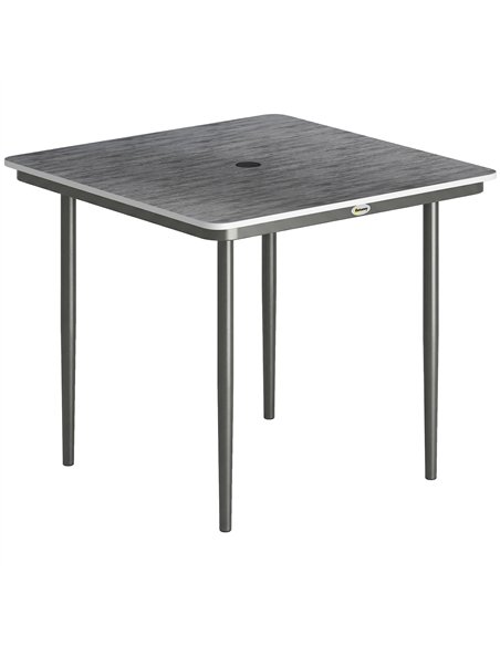 Outsunny Garden Dining Table for 4, 85 cm Square Outdoor Table with Umbrella Hole, Faux Wood Top, Metal Legs, Dark Grey - pic 179771 | FastDaddyshop