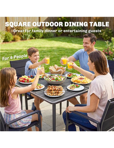 Outsunny Garden Dining Table for 4, 85 cm Square Outdoor Table with Umbrella Hole, Faux Wood Top, Metal Legs, Dark Grey - pic 179774 | FastDaddyshop