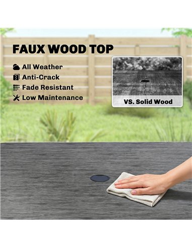 Outsunny Garden Dining Table for 4, 85 cm Square Outdoor Table with Umbrella Hole, Faux Wood Top, Metal Legs, Dark Grey