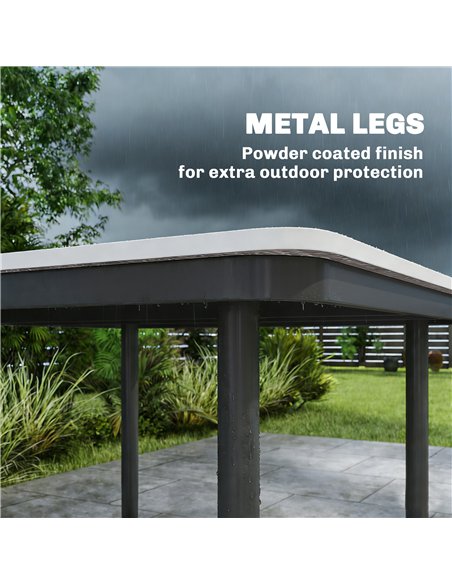 Outsunny Garden Dining Table for 4, 85 cm Square Outdoor Table with Umbrella Hole, Faux Wood Top, Metal Legs, Dark Grey - pic 179777 | FastDaddyshop