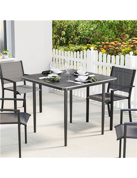 Outsunny Garden Dining Table for 4, 85 cm Square Outdoor Table with Umbrella Hole, Faux Wood Top, Metal Legs, Dark Grey - pic 179779 | FastDaddyshop